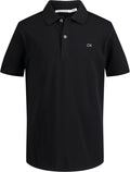 Calvin Klein Boys Short Sleeve Micro Pique Solid Polo, Button Closure, Soft & Comfortable
