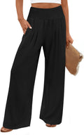 Findsweet Womens Wide Leg Pants Palazzo Casual Flowy Elastic Waist Pant Dressy Long Lounge with Pockets