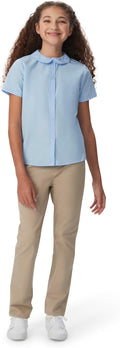 French Toast Peter Pan Collar Short Sleeve Blouse (Girls Standard & Plus Sizes), Blue,