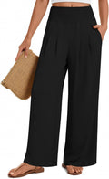 Findsweet Womens Wide Leg Pants Palazzo Casual Flowy Elastic Waist Pant Dressy Long Lounge with Pockets
