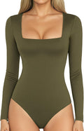 MANGOPOP Women's Square Neck Bodysuit Shirt Long Sleeve Short Sleeve Tops