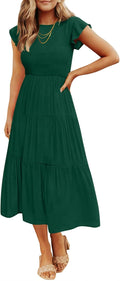 ZESICA Women's 2026 Summer Casual Flutter Short Sleeve Smocked Midi Dress
