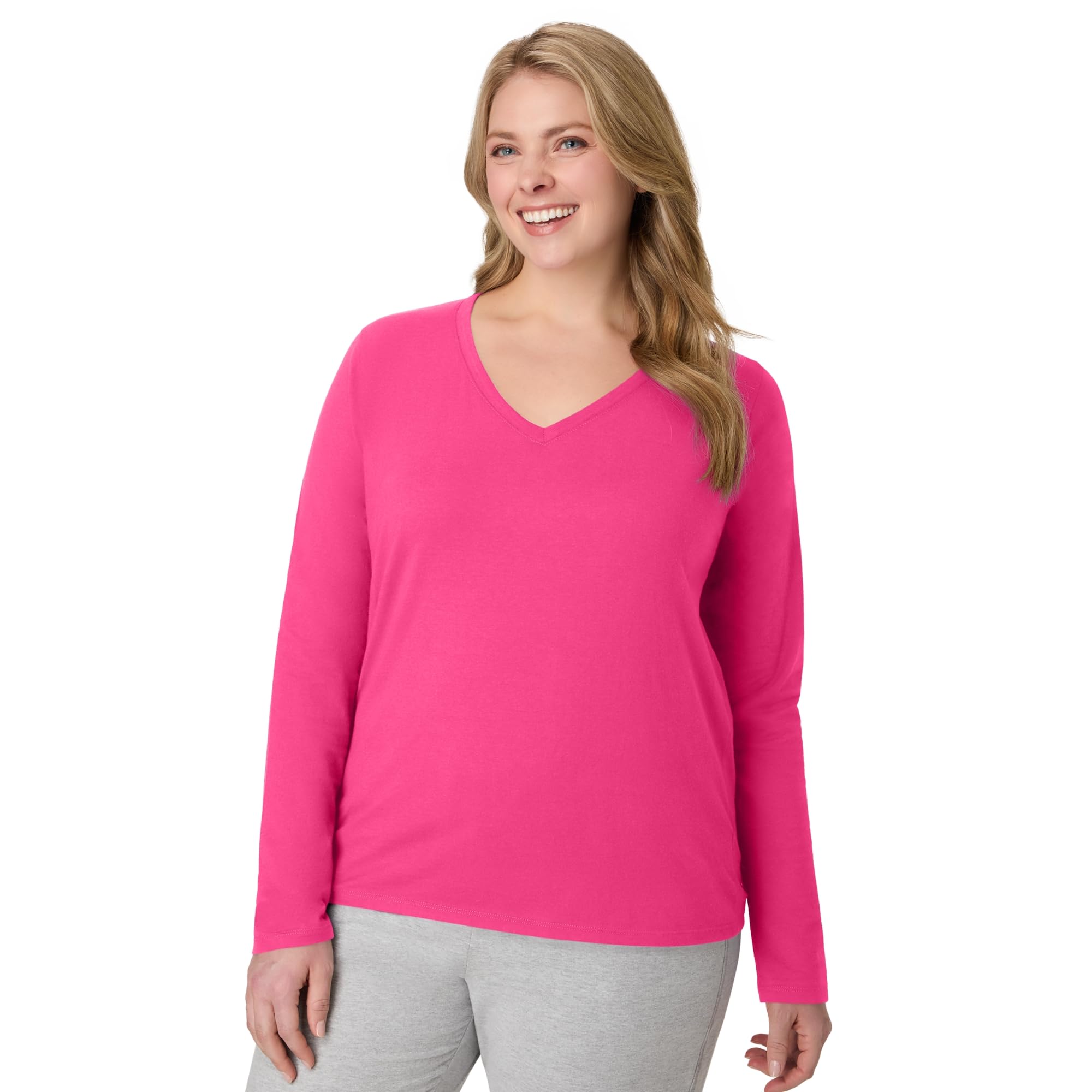 Hanes Women's Long Sleeve Cotton V-Neck T-Shirt, Lightweight V-Neck Tee, Modern Fit