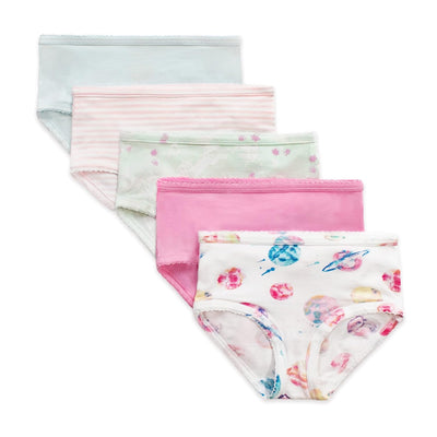 Burt's Bees Baby Toddler Girls' Underwear Set of 5 - Solids, Stripes,Prints, Tag-Free