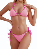 TASHEHE Women's Triangle String Bikini Set Sexy Tie Side Two Piece Swimsuit Cute Halter Bathing Suit