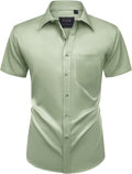 Mens Short Sleeve Dress Shirt Wrinkle Free Summer Button Down Shirts