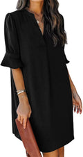 QACOHU Women's V Neck Ruffle Sleeve Summer Shift Dress