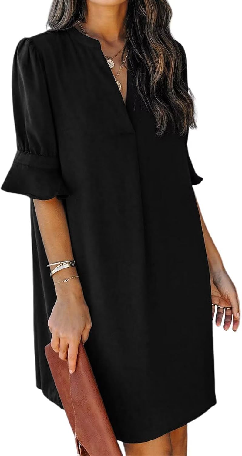 QACOHU women's casual ruffle sleeve dress