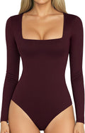 MANGOPOP Women's Square Neck Bodysuit Shirt Long Sleeve Short Sleeve Tops