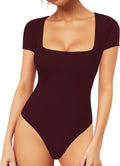 MANGOPOP Women's Square Neck Bodysuit Shirt Long Sleeve Short Sleeve Tops
