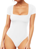 MANGOPOP Women's Square Neck Bodysuit Shirt Long Sleeve Short Sleeve Tops