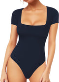 MANGOPOP Women's Square Neck Bodysuit Shirt Long Sleeve Short Sleeve Tops