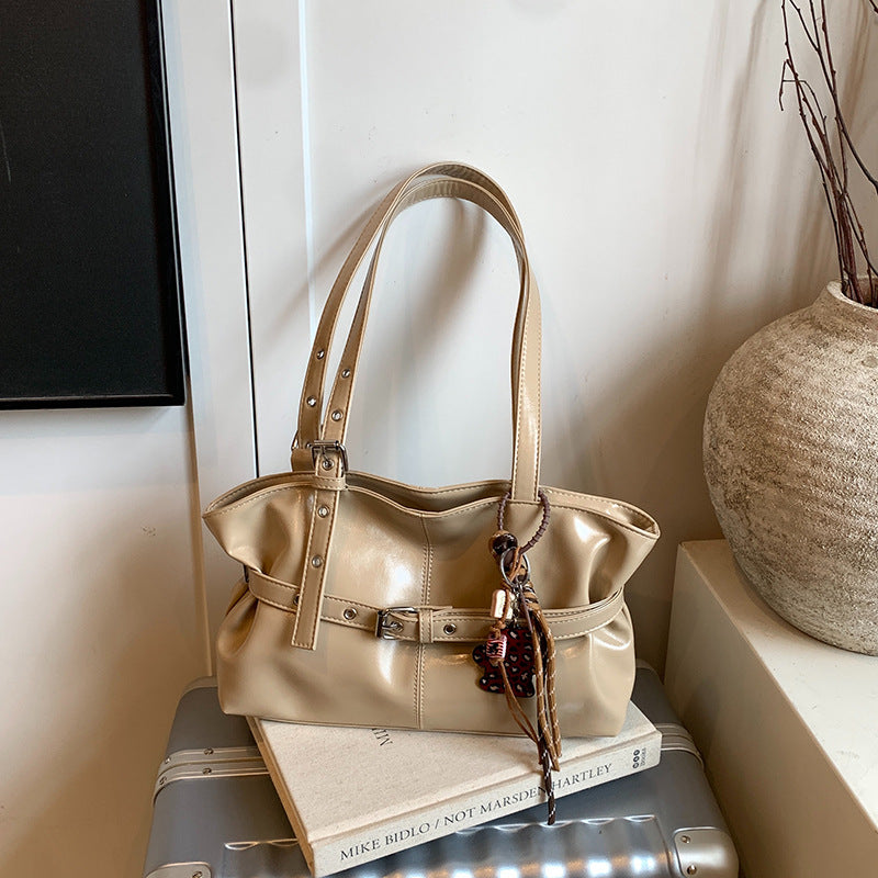 Oil-Waxed PU Leather Bucket Bag
