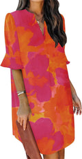 QACOHU Summer Dresses for Women V Neck Ruffle Short Sleeve Shift Dress