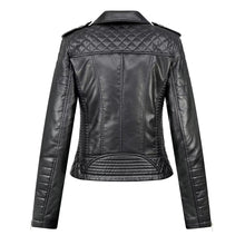 Load image into Gallery viewer, Turn-down Collar Motorcycle PU Leather Jacket Womens