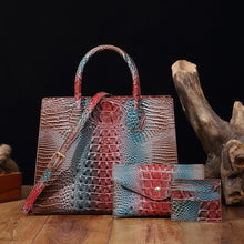 Load image into Gallery viewer, Women's Crocodile-Grain Crossbody Tote Bag Set - 3-Piece Premium PU Leather Handbag Collection