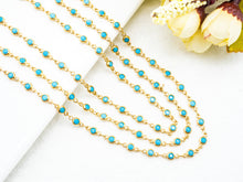 Load image into Gallery viewer, 1 Foot/Yard-Blue Turquoise Beaded Chain-4mm/6mm/8mm Turquoise Beads-Gold Silver Gunmetal Plated Bezel Chain, Bezel Connector beads, sku#A3