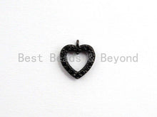 Load image into Gallery viewer, Black CZ Pave On Black Micro Pave Heart Pendant/Charm,Cubic Zirconia Paved Heart Charm, Necklace Bracelet Heart Charm, 9x10mm,1pc, sku#B95