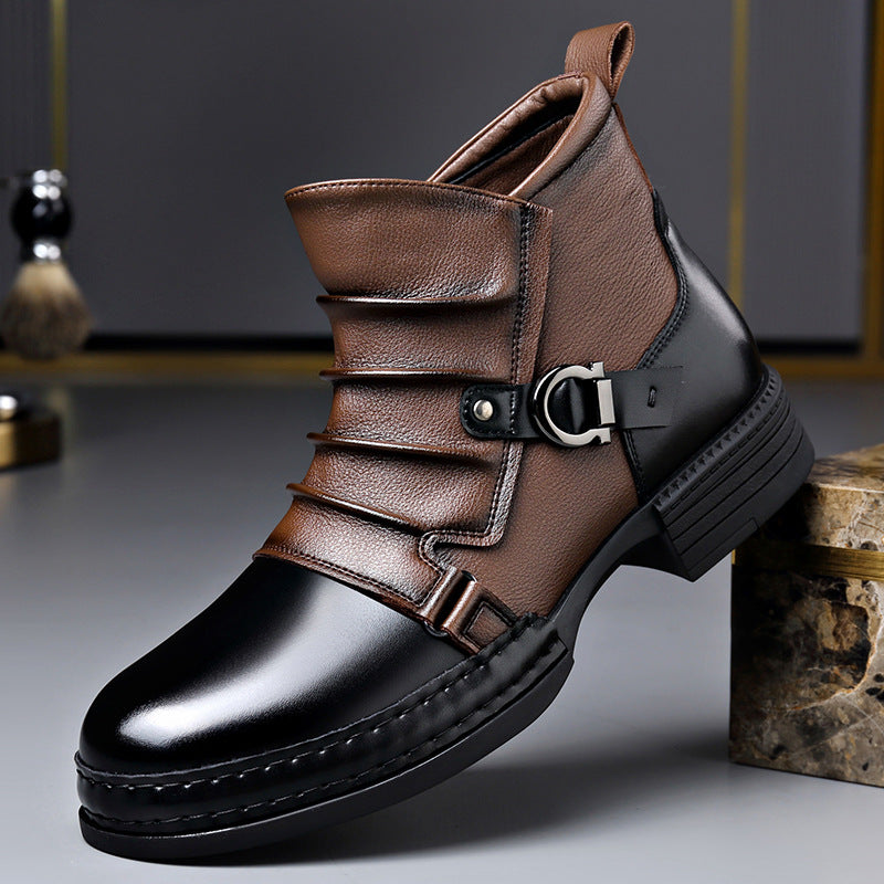 Men's British-Style Retro Zipper Boots | Fleece-Lined Thermal PU Leather