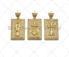 Load image into Gallery viewer, CZ Micro Pave Virgin Mary Cross Anchor On Rectangle Charm/Pendant,Rectangle Pave Pendant, 24x47mm,Sku#LD20