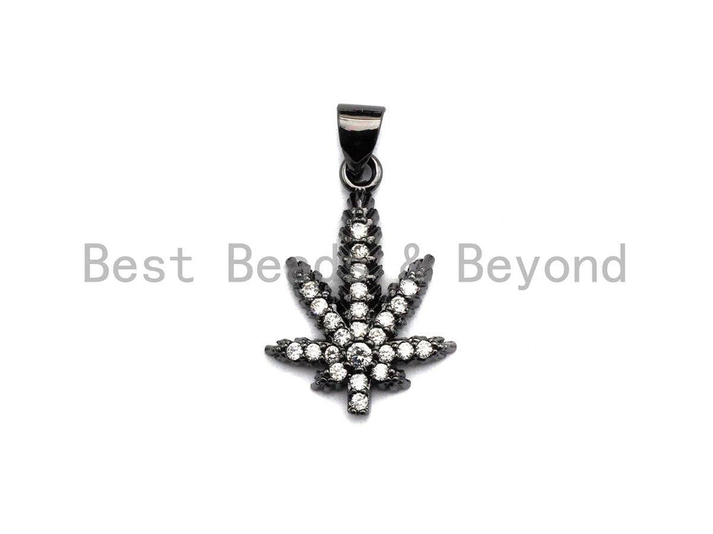 CZ Micro Pave Maple Leaf Flower Shaped Pendant/Charm, Cubic Zirconia Pendant Charm,14x21mm,sku#F915