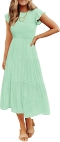 ZESICA Women's 2026 Summer Casual Flutter Short Sleeve Smocked Midi Dress