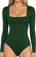 MANGOPOP Women's Square Neck Bodysuit Shirt Long Sleeve Short Sleeve Tops