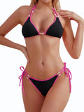 TASHEHE Women's Triangle String Bikini Set Sexy Tie Side Two Piece Swimsuit Cute Halter Bathing Suit