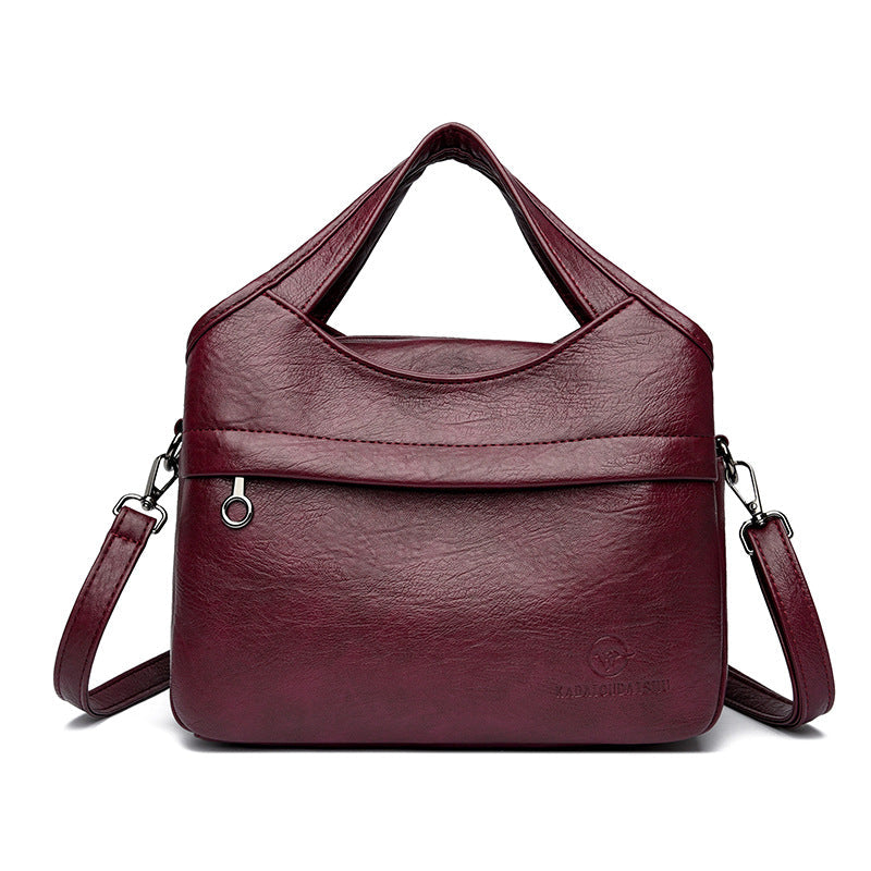 Women's Retro Patchwork PU Leather Tote Bag – Multi-Compartment Shoulder Bag with Triple Straps