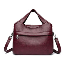 Load image into Gallery viewer, Women's Retro Patchwork PU Leather Tote Bag – Multi-Compartment Shoulder Bag with Triple Straps