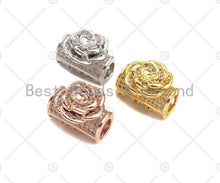 Load image into Gallery viewer, CZ Micro Pave Rose Flower Tube Spacer beads,sku#N55