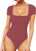MANGOPOP Women's Square Neck Bodysuit Shirt Long Sleeve Short Sleeve Tops