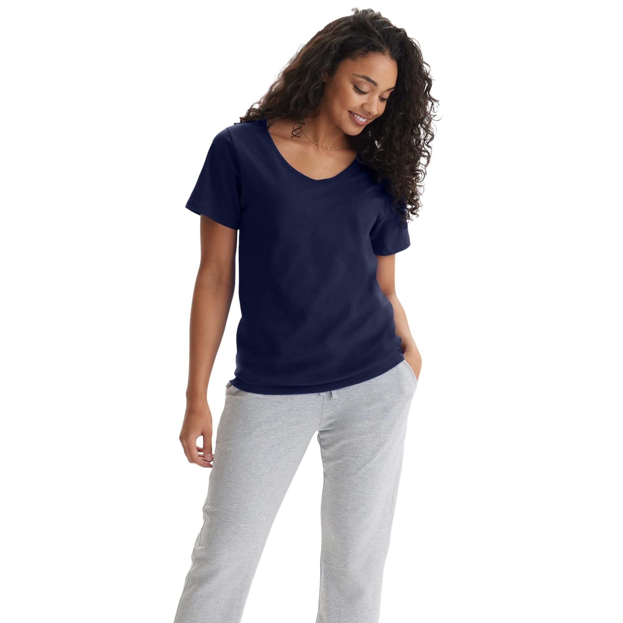 Hanes Women's Perfect-T V-neck T-shirt, Cotton Short Sleeve Tee for Women, 1 or 2-Pack