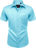Mens Short Sleeve Dress Shirt Wrinkle Free Summer Button Down Shirts