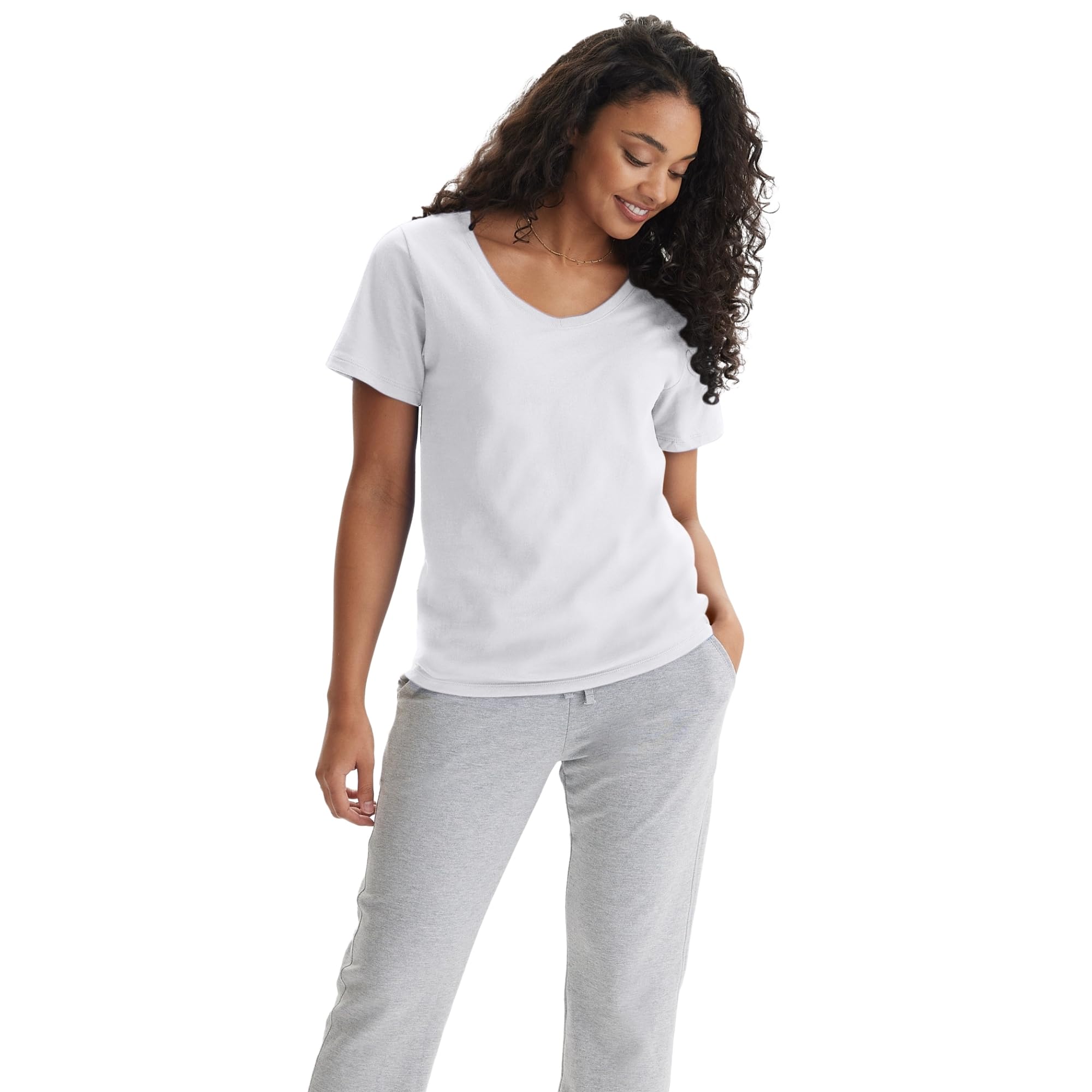 Hanes Women's Perfect-T V-neck T-shirt, Cotton Short Sleeve Tee for Women, 1 or 2-Pack