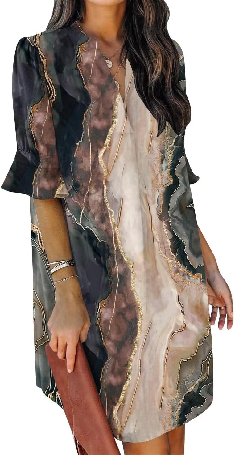 QACOHU women's V neck ruffle sleeve midi summer dress