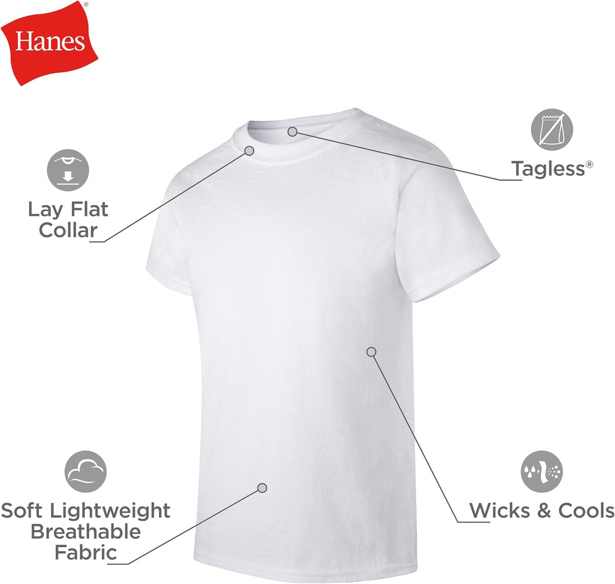 Hanes Boys’ Undershirt, EcoSmart White T-Shirts for Boys, Short Sleeve Shirts, 5 or 10- Pack