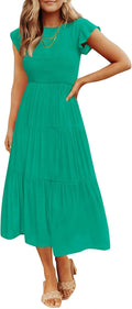 ZESICA Women's 2026 Summer Casual Flutter Short Sleeve Smocked Midi Dress