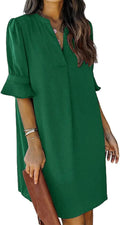 QACOHU women's V neck ruffle short sleeve dress