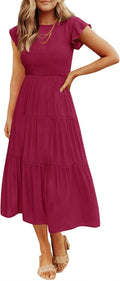 ZESICA Women's 2026 Summer Casual Flutter Short Sleeve Smocked Midi Dress