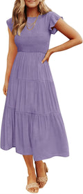 ZESICA Women's 2026 Summer Casual Flutter Short Sleeve Smocked Midi Dress