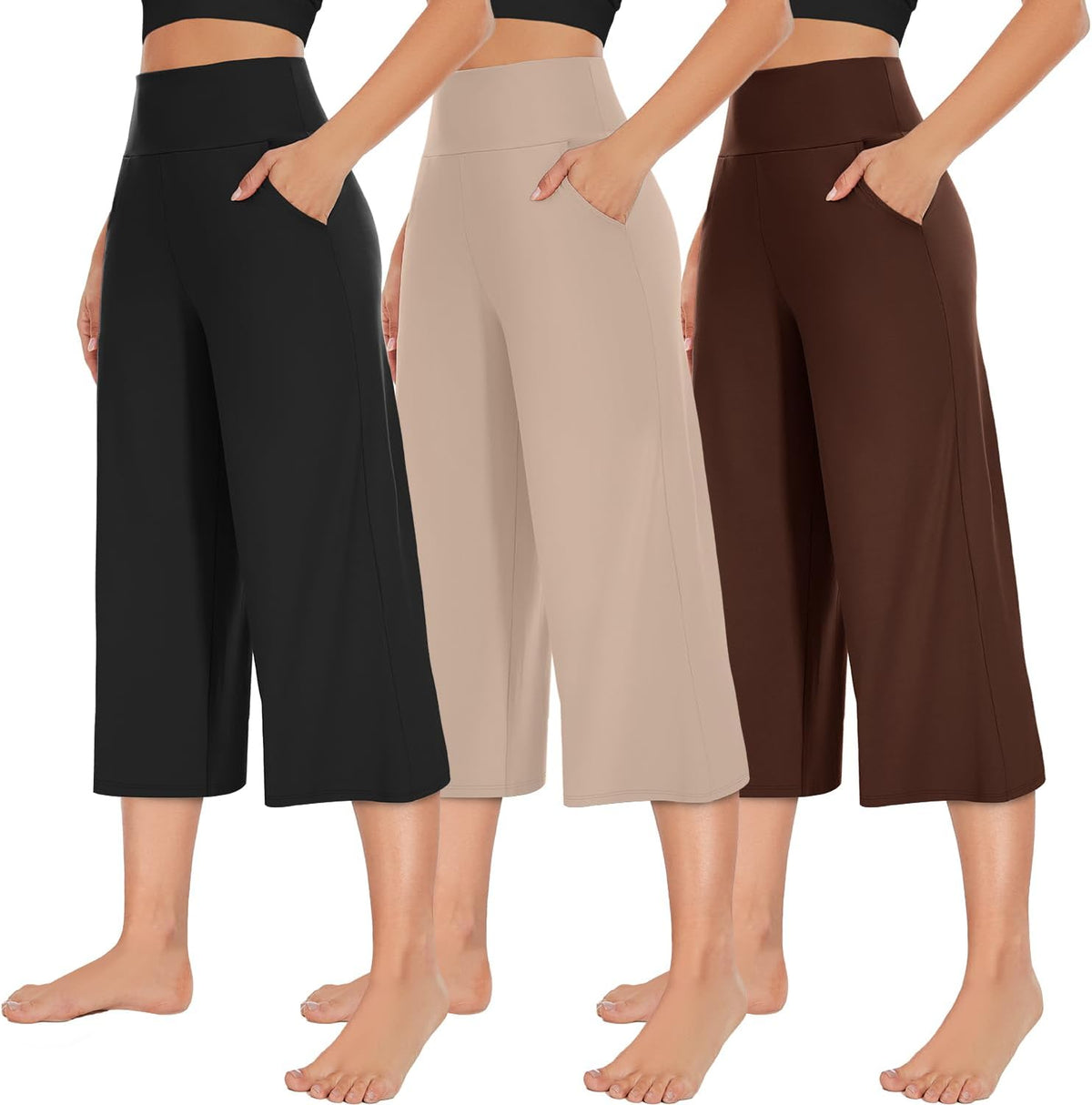 NEW YOUNG 3 Pack Women's Wide Leg Pants with Pockets High Waist Loose Sweatpants Casual Lounge Yoga Workout Palazzo