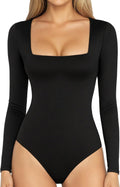 MANGOPOP Women's Square Neck Bodysuit Shirt Long Sleeve Short Sleeve Tops