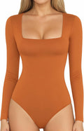MANGOPOP Women's Square Neck Bodysuit Shirt Long Sleeve Short Sleeve Tops