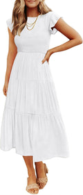 ZESICA Women's 2026 Summer Casual Flutter Short Sleeve Smocked Midi Dress