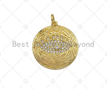 Load image into Gallery viewer, 18K Gold Finish Evil Eye On Round Coin Shape Pendant, Round Charm, Evil Eye Pave Pendant, Gold plated, 20mm, Sku#LK62