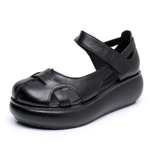 Load image into Gallery viewer, Women's Genuine Leather Closed-Toe Roman Sandals – Velcro Strap Flat Sandals