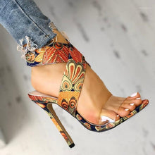 Load image into Gallery viewer, Fashionable Printed Stiletto Heel Plus-Size Women's Sandals - Stylish Round Toe Stiletto Heels