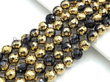 Load image into Gallery viewer, NEW!!! Natural Half Gold Plated Black Onyx Beads, 8mm/10mm/12mm Round Faceted Gold Black Onyx Beads, 15.5 Full Strand, sku# UA87