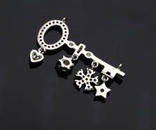 Load image into Gallery viewer, CZ Pave Star Flower Heart On Key Shape Charm, Sku#L290